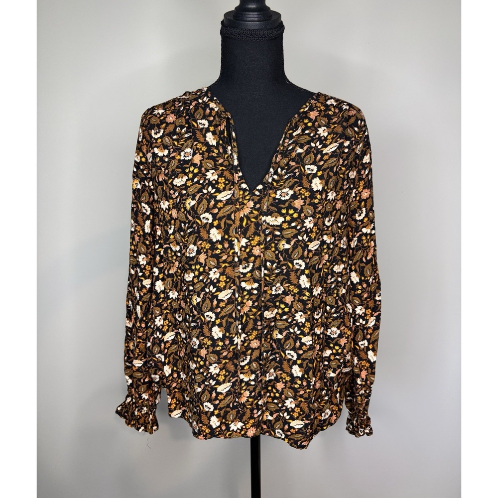 Knox Rose Women's Multicolor Floral Keyhole Tie Front Blouse Size Small